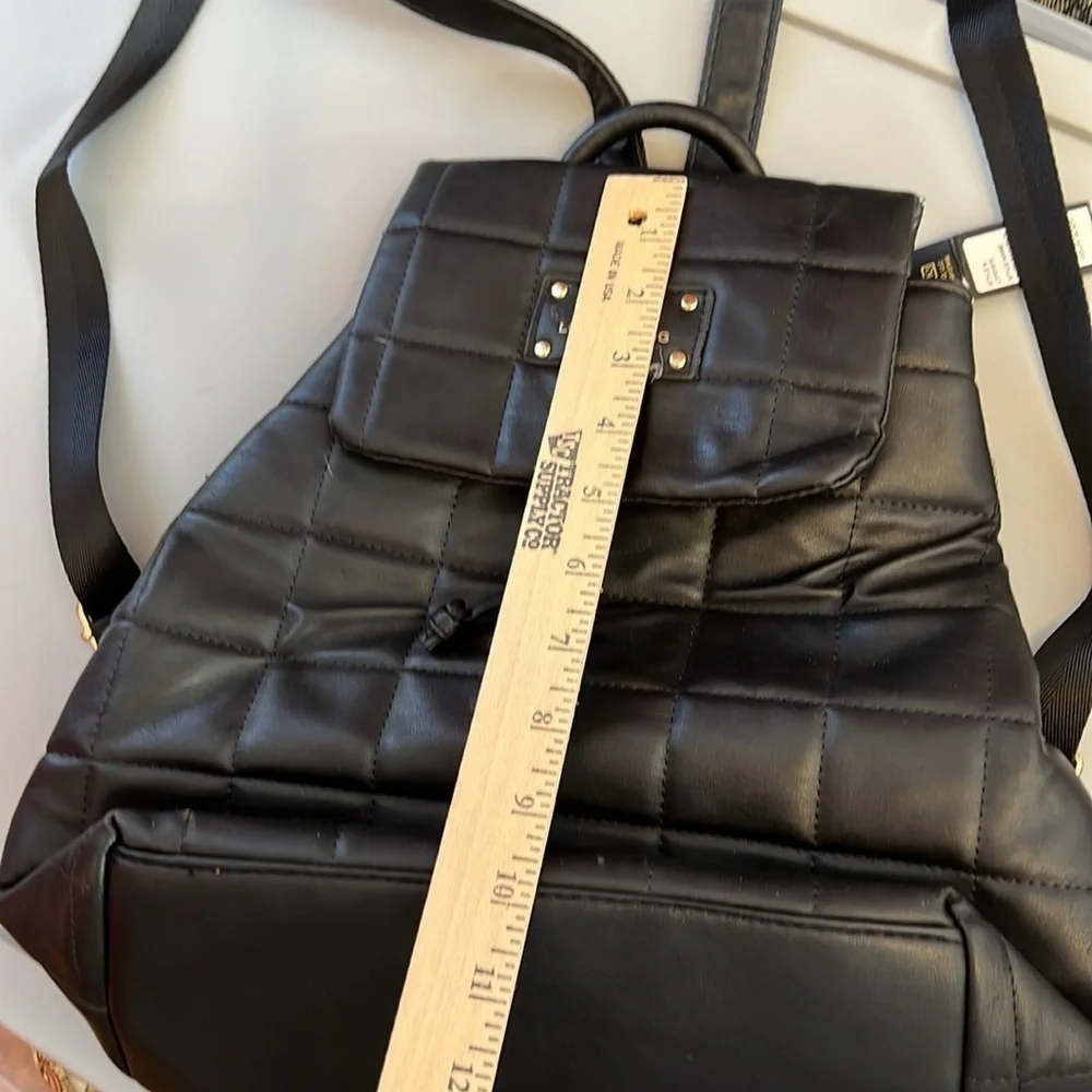 NWT London Fog Alice Quilted Backpack BLACK